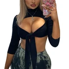 Женские сексуальные топы, повседневные короткие блузки с длинным рукавом, воротником-стойкой и вырезами, 2021, горячая Распродажа