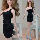 Черное маленькое платье для куклы Барби, сексуальное вечернее платье на одно плечо, одежда для 16, аксессуары для кукол, детская игрушка