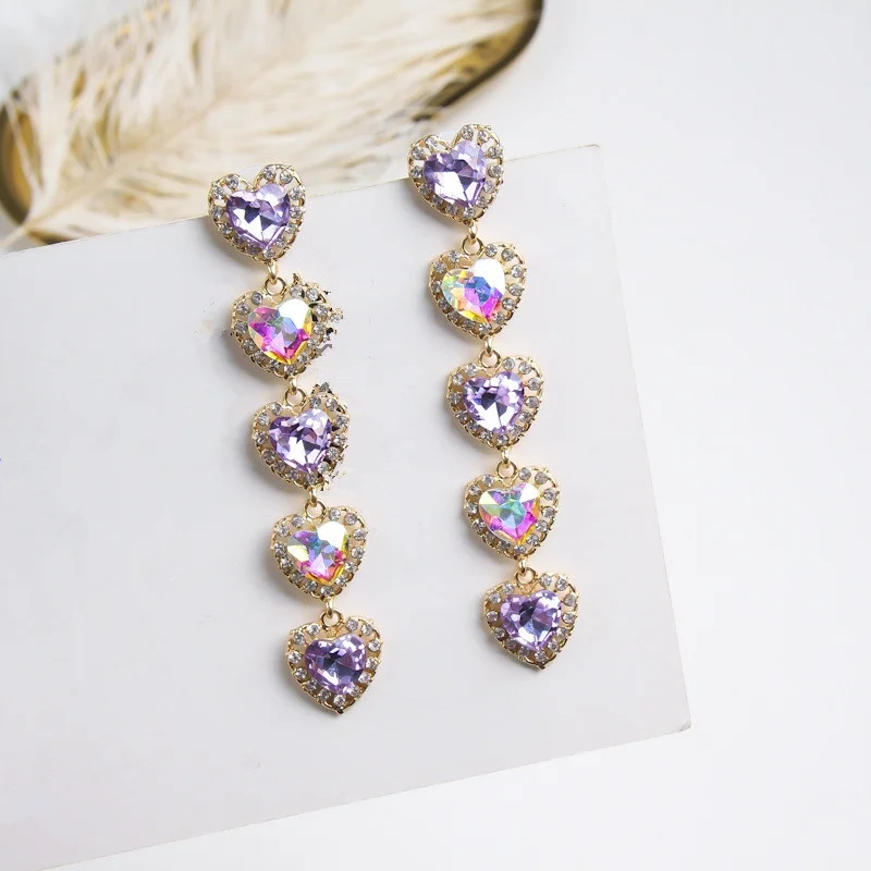 

Fashion Elegant Shining Colorful Zircon Heart Dangle Drop Earrings for Women Jewelry Gifts