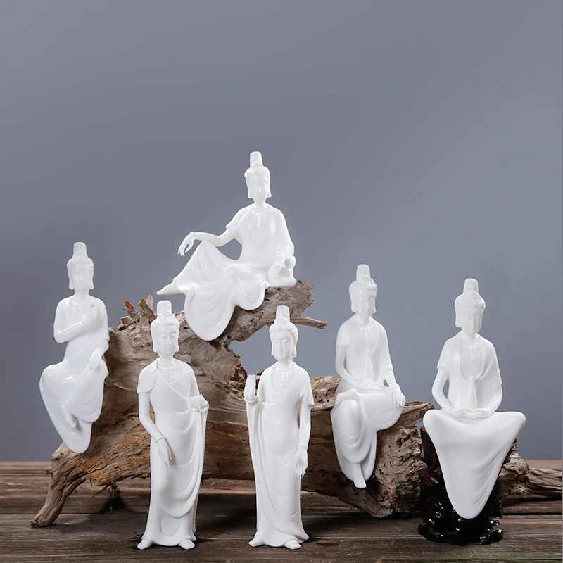 

White Porcelain Guanyin Buddha Statue Decoration Zen Home Living Room Entrance Tea Ceremony Fragrant Tao Decoration Ceramic