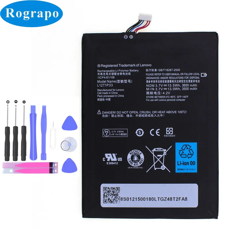 Оригинальный 3650mAh L12D1P31 L12T1P33 Сменный аккумулятор для телефона Lenovo IdeaTab A3300 Tablet