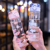 kawaii sakura glass water bottle portable leak proof transparent drinking bottle for girl travel sports bouncing cup lid bottles