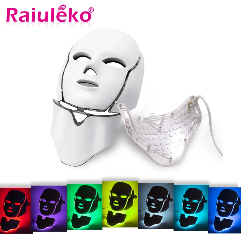 Raiuleko 3/7 цветная фотонная электрическая светодиодный маска для лица с омоложением кожи шеи, против акне и морщин, салонная, для домашнего использования