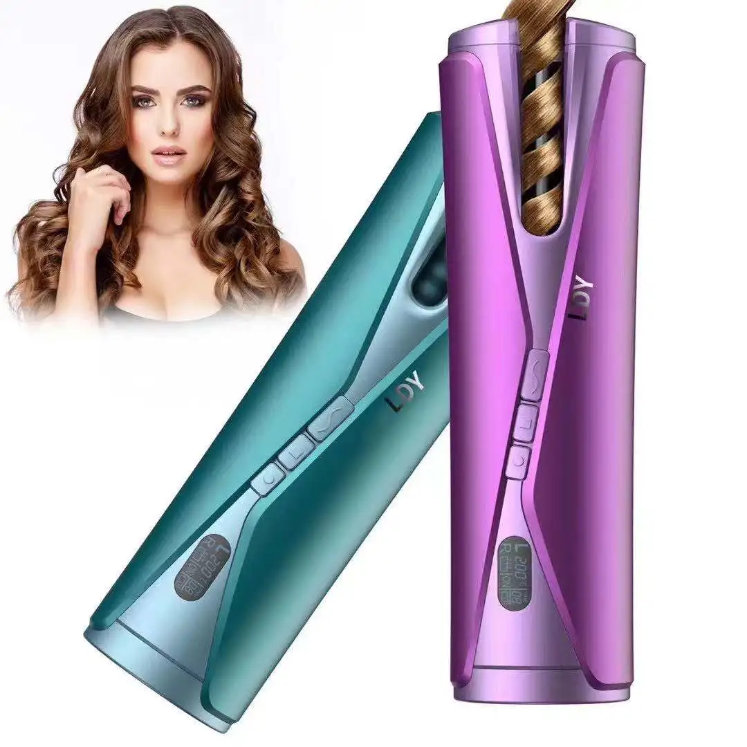 Portable Cordless Automatic Hair Curler USB Rechargeable Hair Curling Iron LED Display Temperature Adjustable Styling Machine