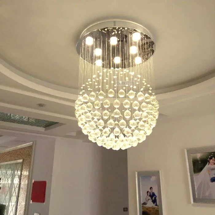 

Round Shape Staircase LED Crystal Chandeliers Lighting Fixture for Hotel Lobby Foyer Ball Shape Rain Drop Chandelier Lighting