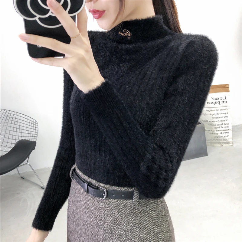 Норковый бархатный свитер женский пуловер осень зима новые корейские топы с