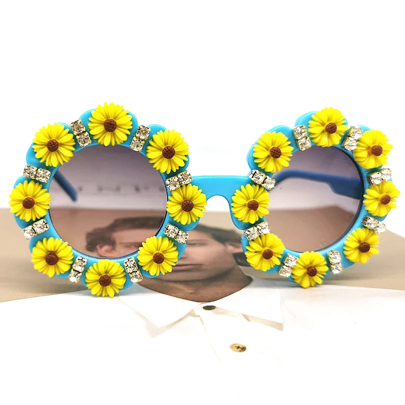 Великолепные Круглые детские солнцезащитные очки красочные с бриллиантами