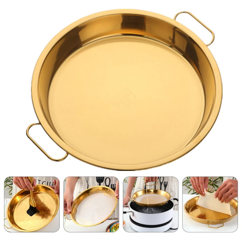 

Colorful Stainless Steel Disc Liangpi Plate Creative Disc with Handle Steam Plate Meal Snack Plate Tray