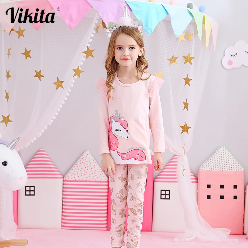 

Комплекты детской одежды с единорогом VIKITA Одежда для маленьких девочек Футболка принцессы с единорогом из мультфильма и Леггинсы Детский П...