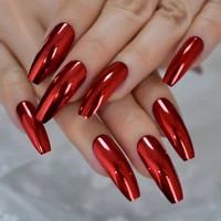 gorgeous mirror fake nails sexy red metallic ladies fingernails extra long ballerina fashion nail art tips 24