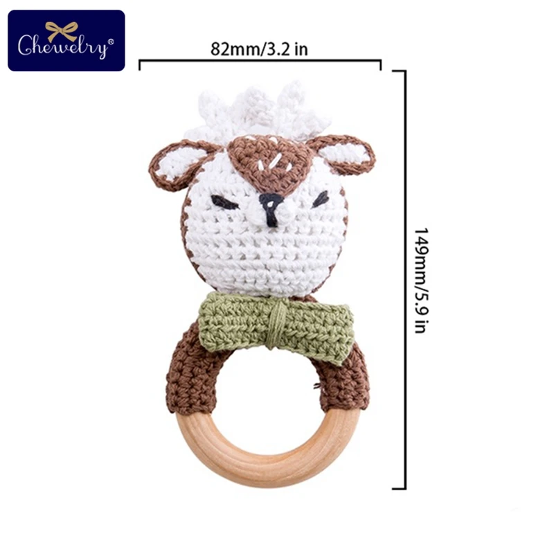 Deer Rattle 1 комплект/3 шт., детский деревянный прорезыватель, детская коляска, Детские Силиконовые Бусины, погремушка, Детская пустышка, зажим для соски, цепочка для коляски, игрушки - Цвет: Deer Rattle