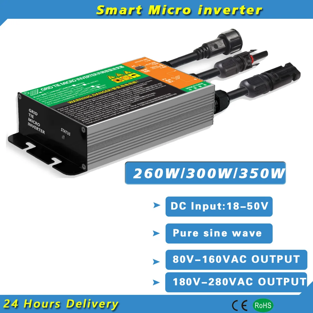

260W 300W 350W MPPT Micro Solar Inverter Grid Tie Pure Sine Wave DC18V-50V to AC 110V-230V Waterproof IP65
