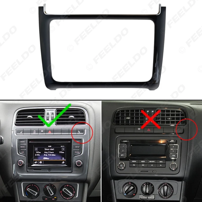 FEELDO 2DIN Black Car refitting DVD frame,DVD panel,Dash Kit,Fascia,Radio Frame,Audio frame For VW POLO 2014-2015 #AM2162 images - 6