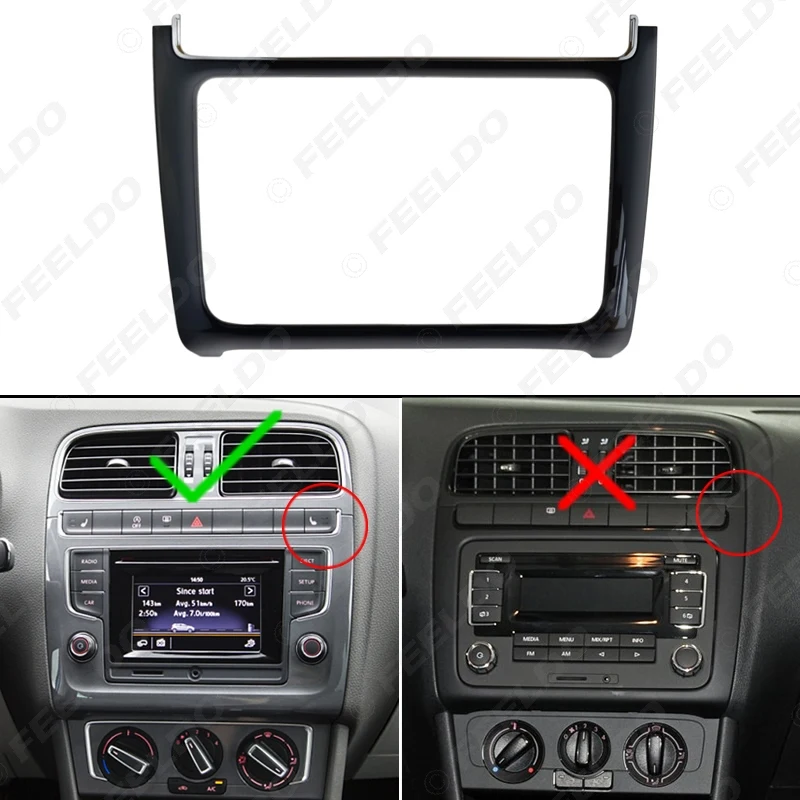 FEELDO 2DIN черная Автомобильная сменная DVD рамка панель Dash Kit Fascia Radio frame Audio Frame для VW POLO