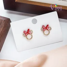 Disney Mickey Mouse Earrings S925 Silver Needle Bow Mickey Minnie Earrings Red Ladies Girls Earrings Out Jewelry Gift