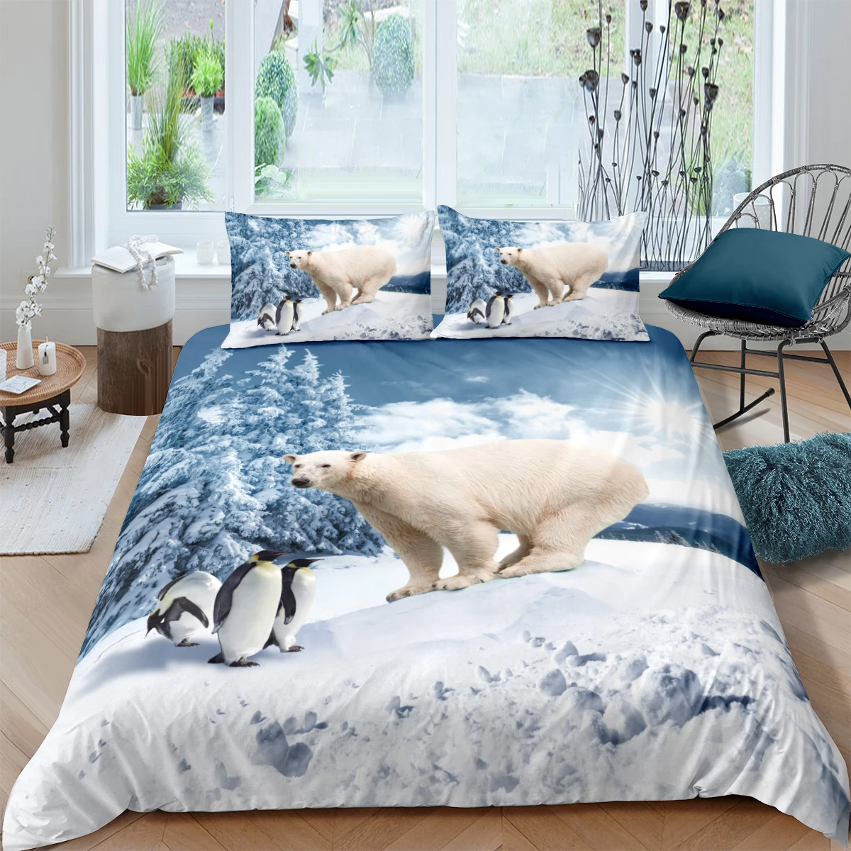 

3d Polar Bear Printing Bedding Set Home Textiles Animals 2/3PCS Duvet Cover Microfiber Bedclothes Living Room Decor Bedspread