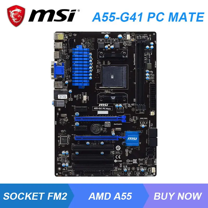 

MSI A55-G41PC Mate Socket FM2+ AMD A55 Desktop PC Motherboard DDR3 32GB PCI-E 3.0 DVI HDMI 12×USB2.0 ATX A-Series /Athlon CPUS