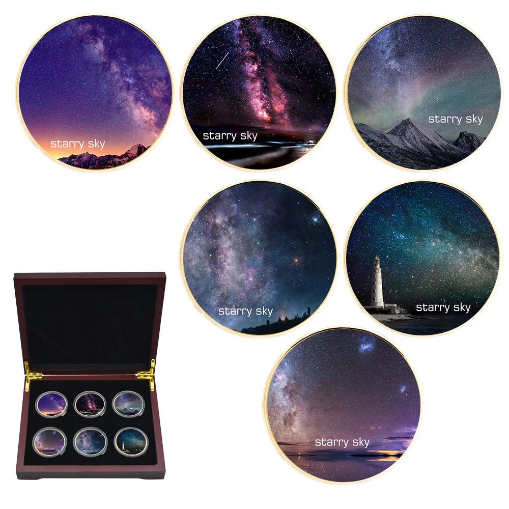 

Thanksgiving Decoration Crafts Gold Plated Metal Coin Commemorative Coin Starry Sky Silver Plated Child Gifts Wooden Box