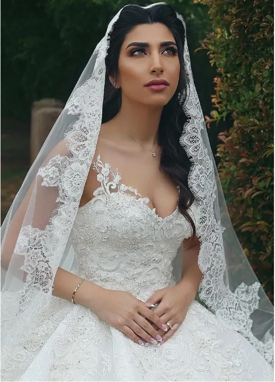 Vestido de novia musulmán, vestidos de novia, velo de encaje, Princesa, tirantes finos, escote en V, vestidos de boda sexys para mujer 2020