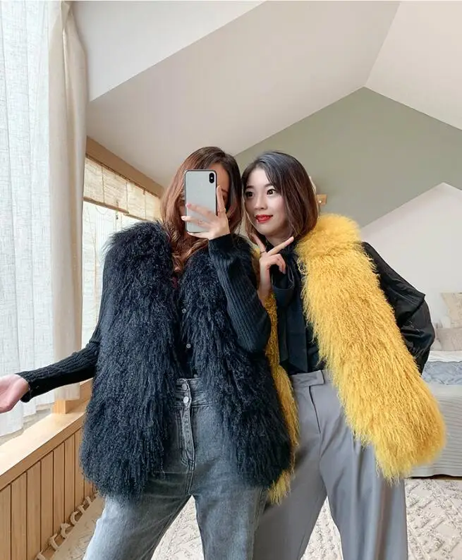 Роскошный толстый теплый жилет из монгольского овечьего меха на заказ большие