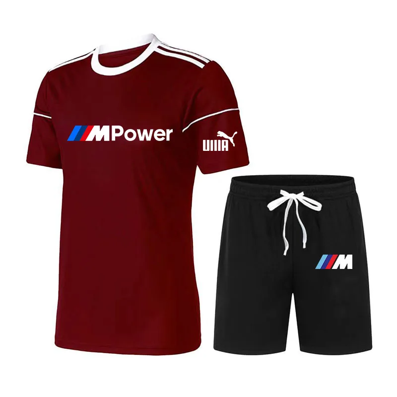 

Men's Tracksuit Summer Clothes Sportswear Two Piece Set T Shirt Shorts Brand Track Clothing Male Sweatsuit Sports Suits BMW