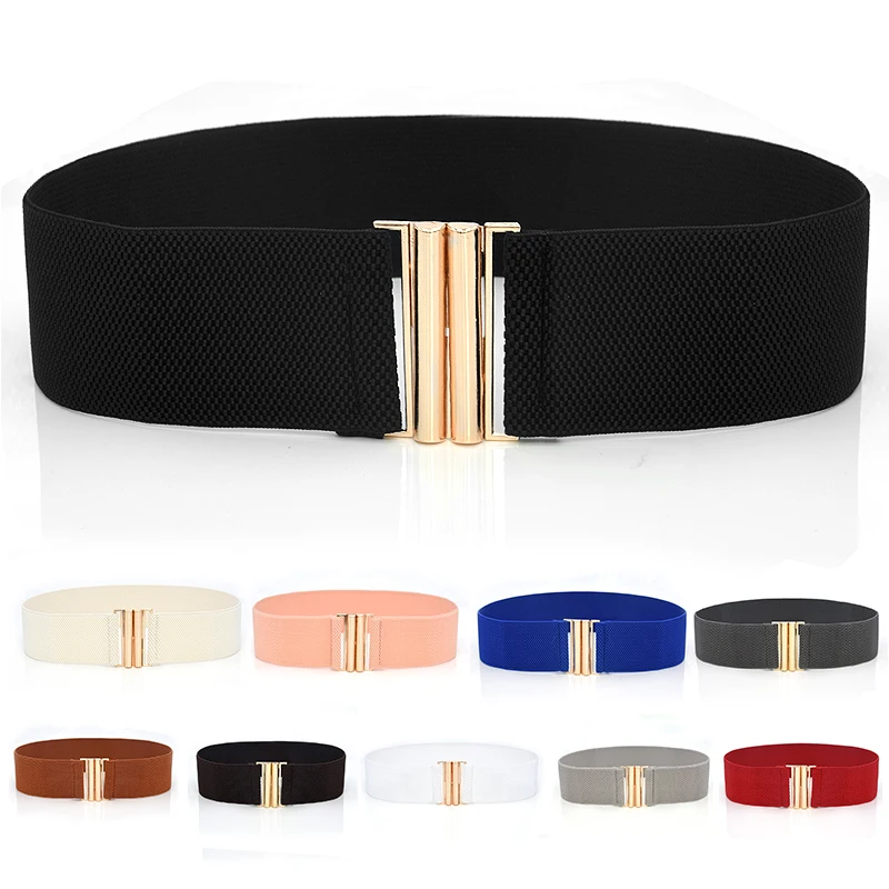 

Wide Elastic Belt Solid Color Corset Metal Buckle Lady Fashion Cummerbands Stretch Cinch Waistband Dress Waist Belts ceinture