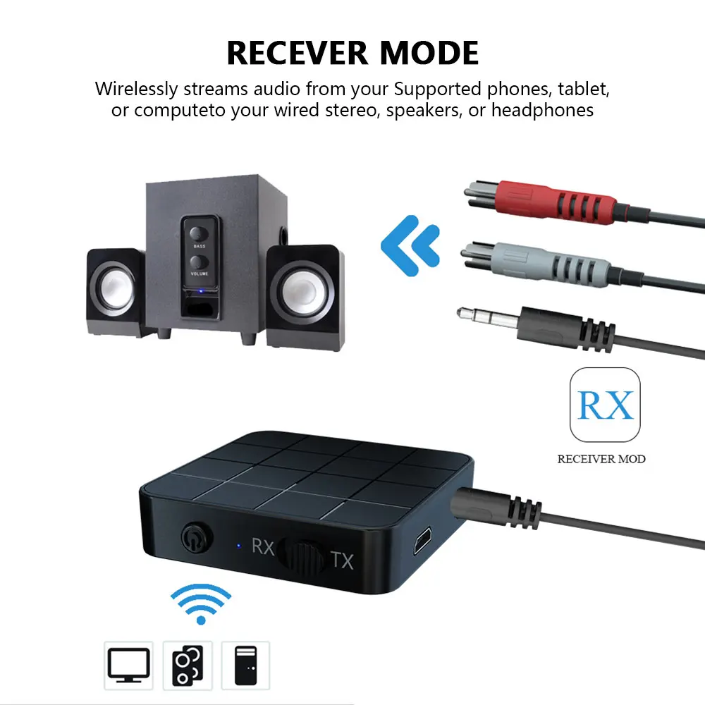 

2 in 1 Bluetooth 5.0 Audio Transmitter Receiver Adapter Portable 2 In1 Wireless Audio Transceiver RX/TX Mode For TV Car Computer