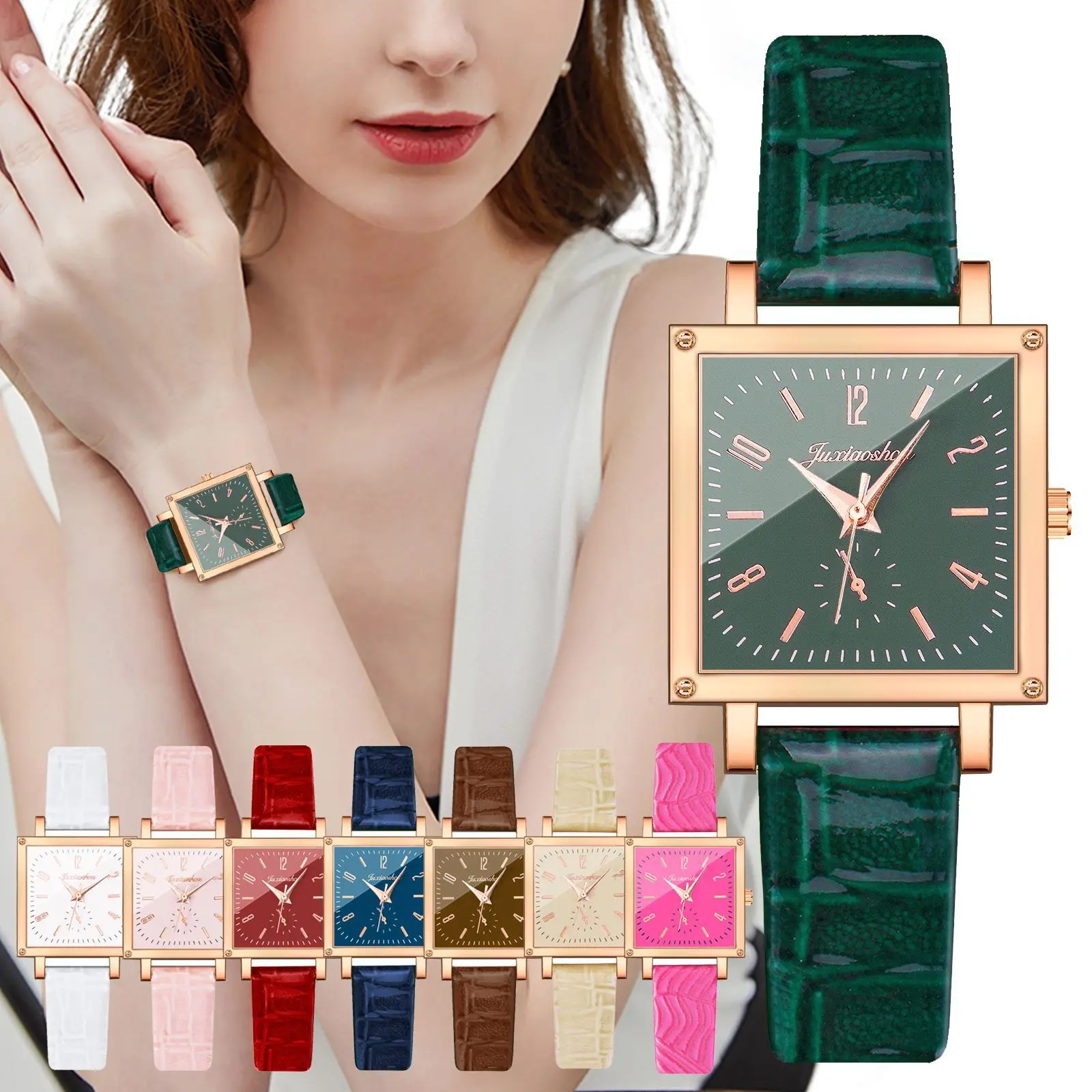 

Business Womens Quartz Watch Fashion Green Leather Strap Arabic Digital Square Dial Ladies Wrist Watches Zegarek Damski Bracelet