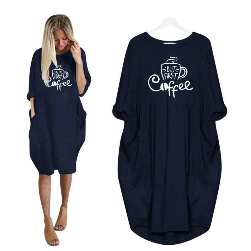 

2020 Fashion T-Shirt For Women Pocket But First Coffee Print Tshirt Tops Graphic Tees Women Off The Shoulder