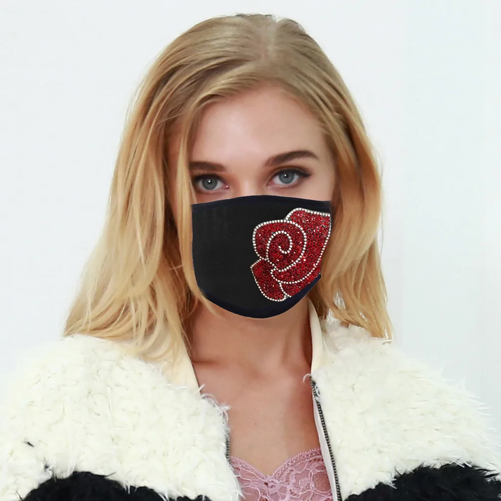 

Elegant Women Dress Mask For Face Fashion Flower Embroidery Cotton Fabric Washable Maske Lady Facemask Decoration Accessories