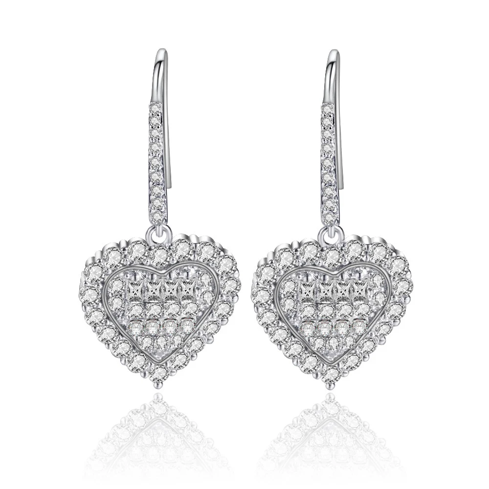 

1 Pair Heart-shaped Earringwomen Drop Earrings Wedding Engagement Jewelry Shine Girl Fashion Ear Accessories