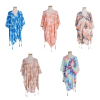 women multicolor print kimono cover up loose chiffon swimsuit cardigan beachwear