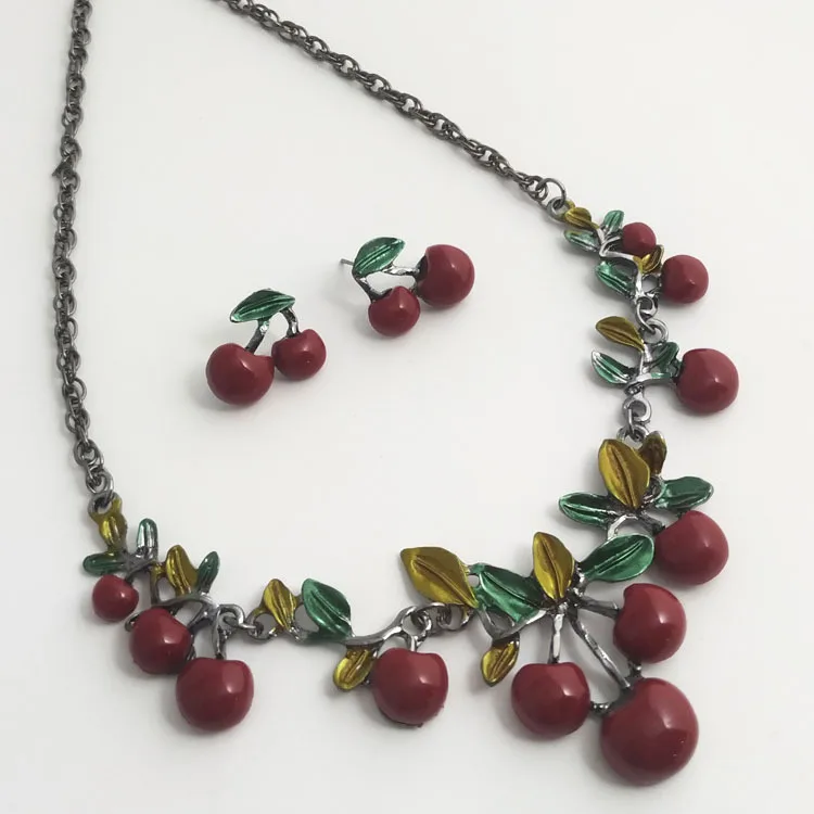 

European and American popular jewelry necklace earrings cherry Necklace women's jewelry banquet dress earrings jewelry wholesale