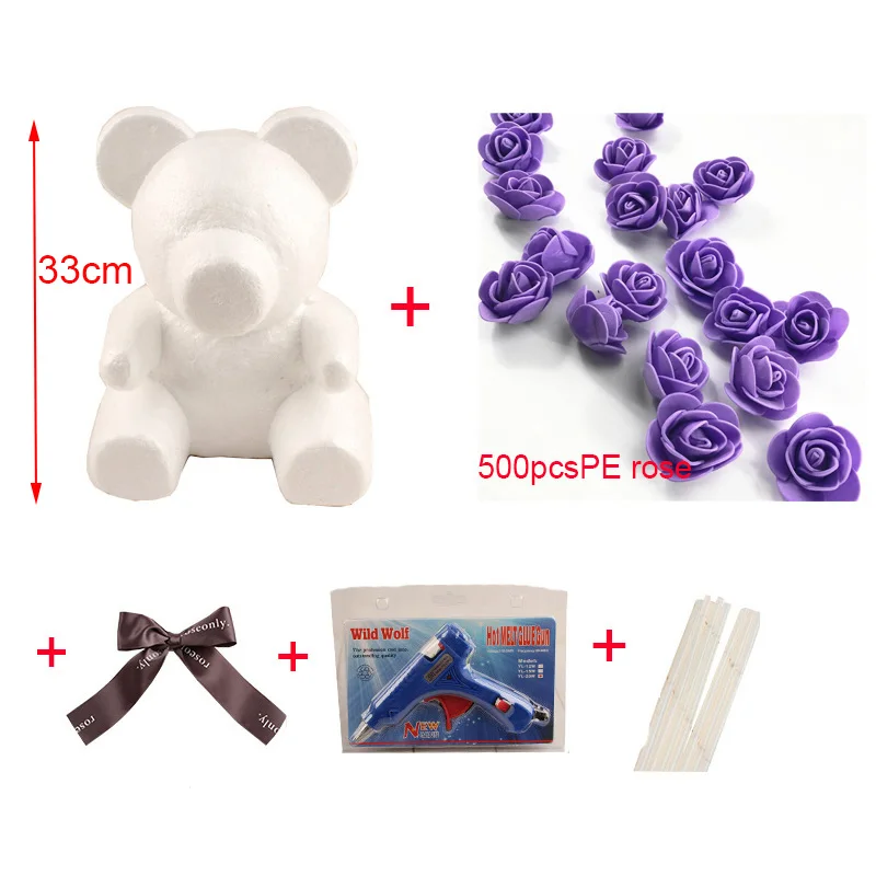 purple bear ПЭ Искусственный цветок розы подарок на день Святого Валентина пена медведь плесень головки Роза медведь собака плесень аксессуары сумка набор инструментов - Цвет: purple bear
