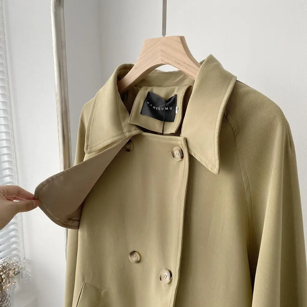 

Freeshipping 2020 Autumn retro solid color with belt Trench coat Women's Korean style loose Casual Short cardigan trend