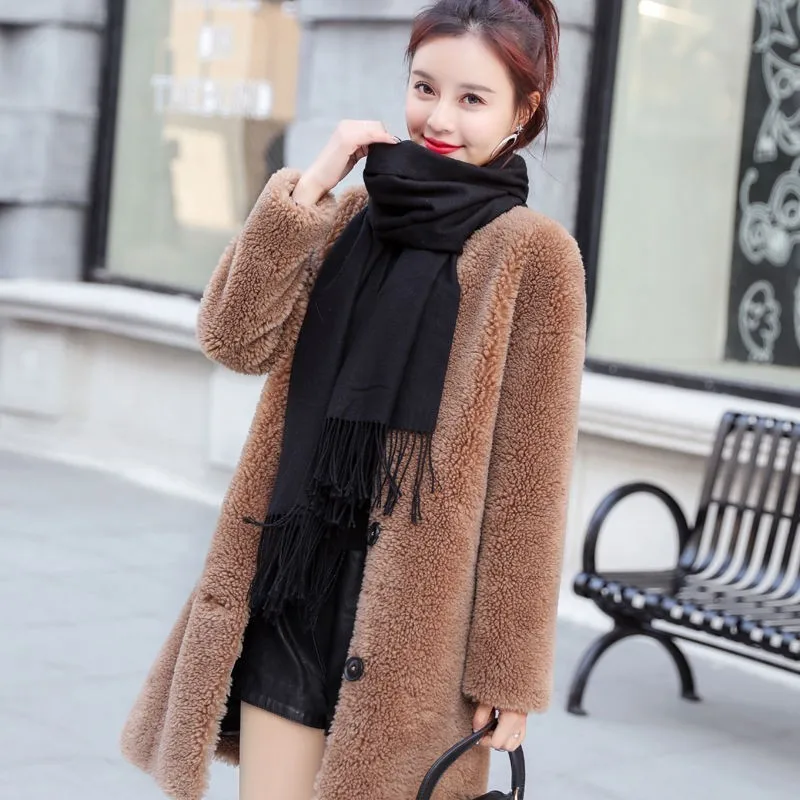 Куртка женская зимняя с отложным воротником и длинным рукавом из искусственного