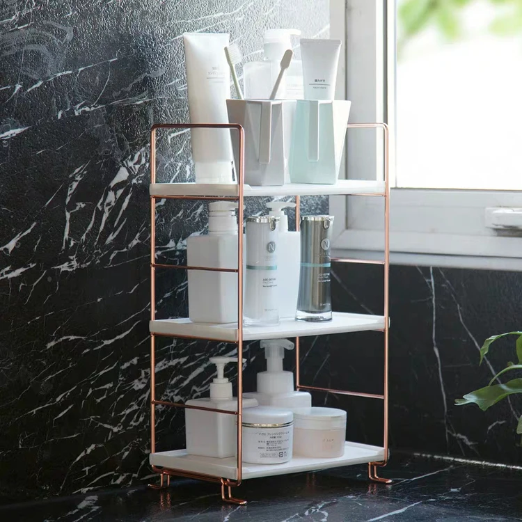 

Copper-plated 3/2 Layer Bath Organizer Shelves Floor Portable Multi Tiers Shower Cosmetic Storage Shelf Racks