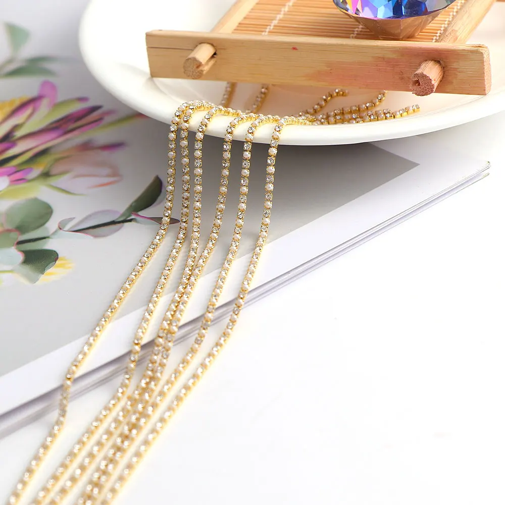 Цепочка для ногтей с жемчугом золотистая/серебристая стеклянная 1 5/2/2 5/3 мм |