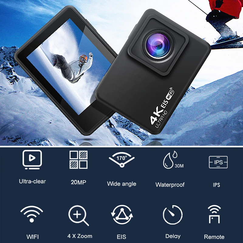 Экшн-камера EIS FCCWO H10 4K/60FPS 20 МП Wi-Fi 2 0 дюйма ЖК-дисплей 170D | Электроника