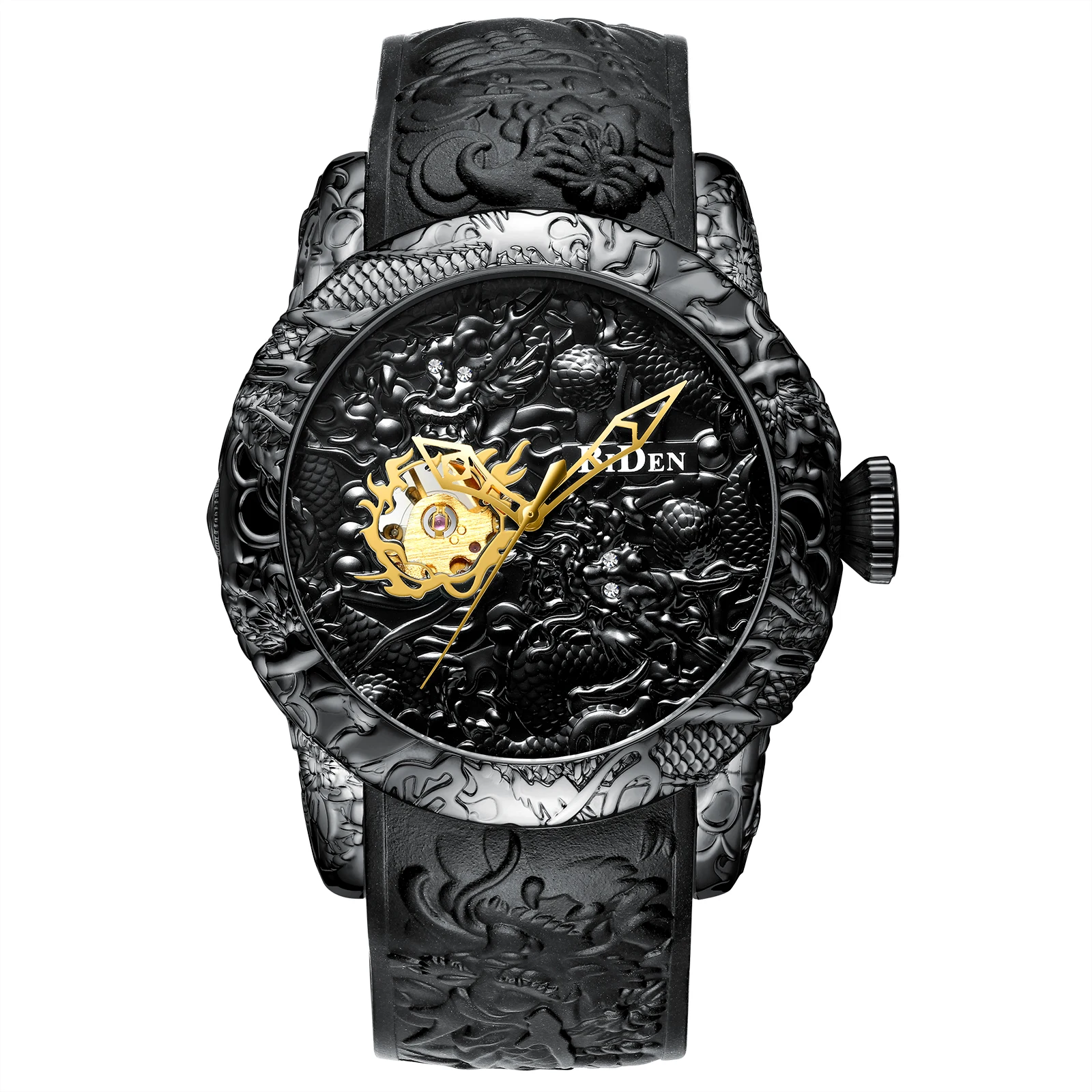 BIDEN Fashion Mechanical Watches Waterproof Mens Automatic Wristwatch Silicone Strap Luxury Pattern Design Unusual Male | Наручные часы