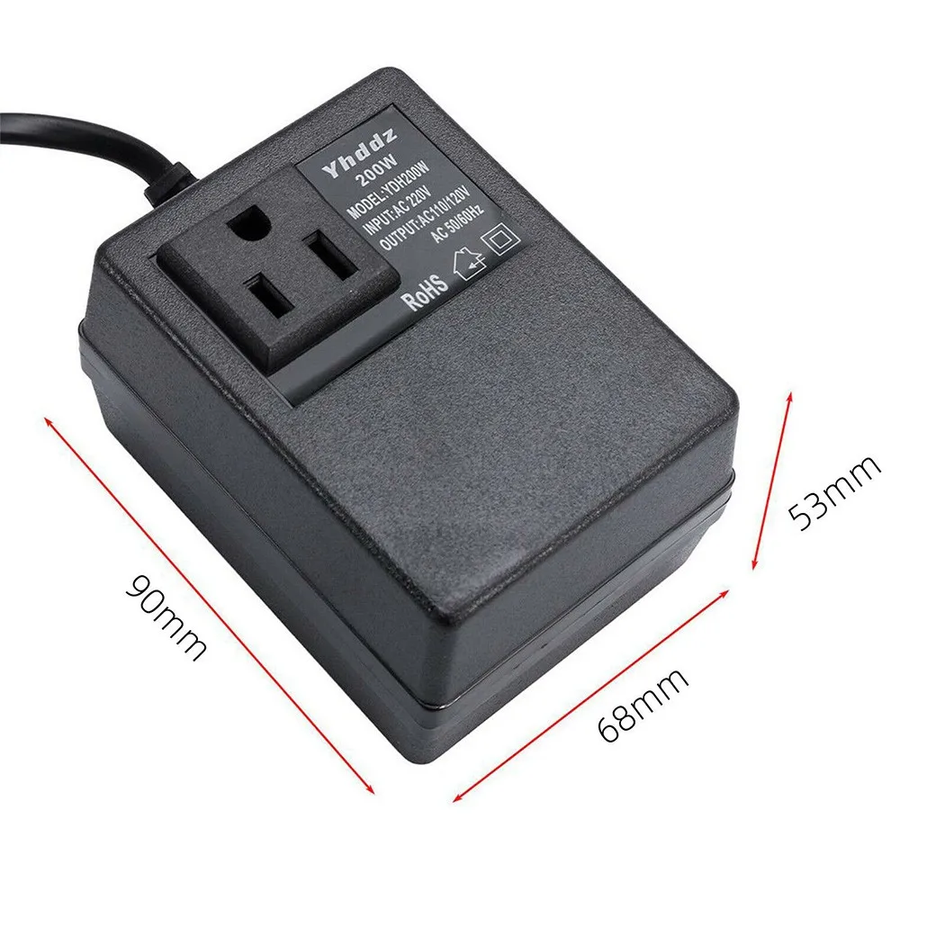 

200W Travel Stepdown Power Voltage Converter Transformer AC 220V/240V To 110V/120V Socket For Phones 90*68*53mm