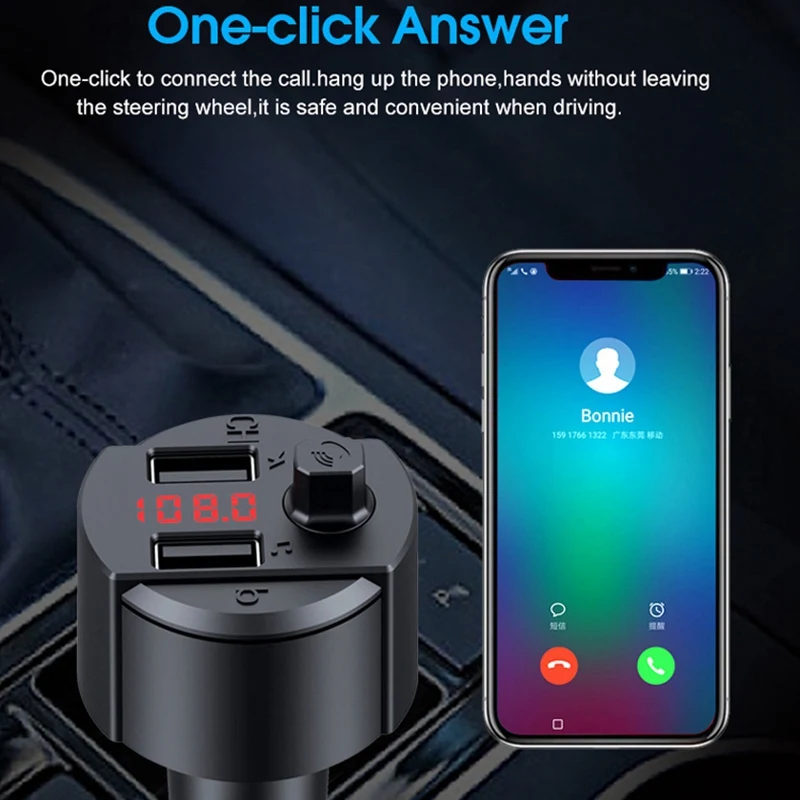 

Car Bluetooth Wireless Adapter FM Transmitter MP3 Radio Music Player Car Kit with Hands-Free Calling and 2 USB Charger