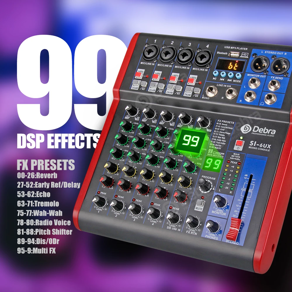 Чистый звук! Дебра Pro 6 канал USB миксер аудио с 99 DSP цифровой эффекты реверберации