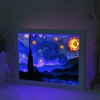 3d light and shadow van gogh starry sky paper carving lamp creative impressionist paper art decoration decorative table lamp