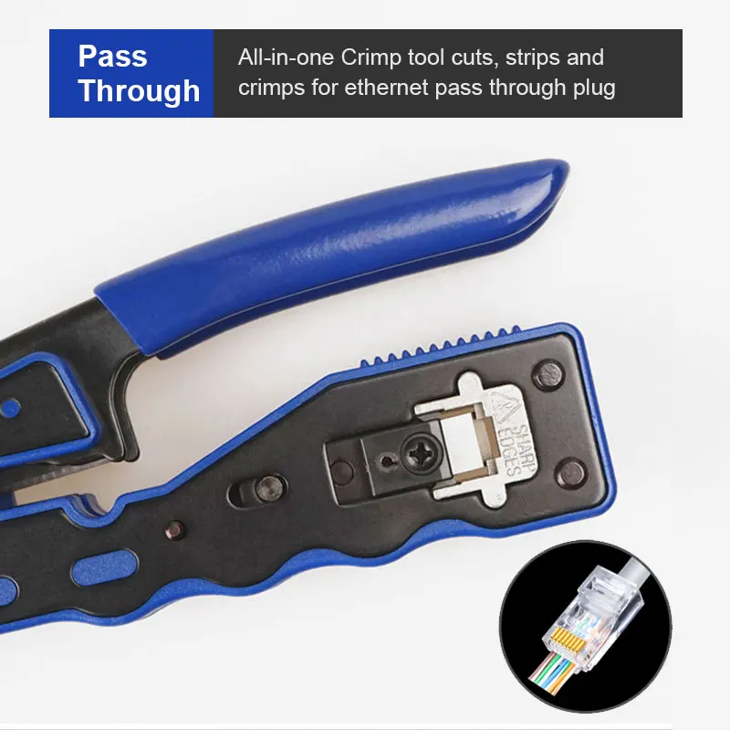 ZoeRax RJ45 Pass Through Crimper Tool, Ethernet Crimper EZ Network Crimping Tool Wire Stripper Cutter for Cat6a Cat5