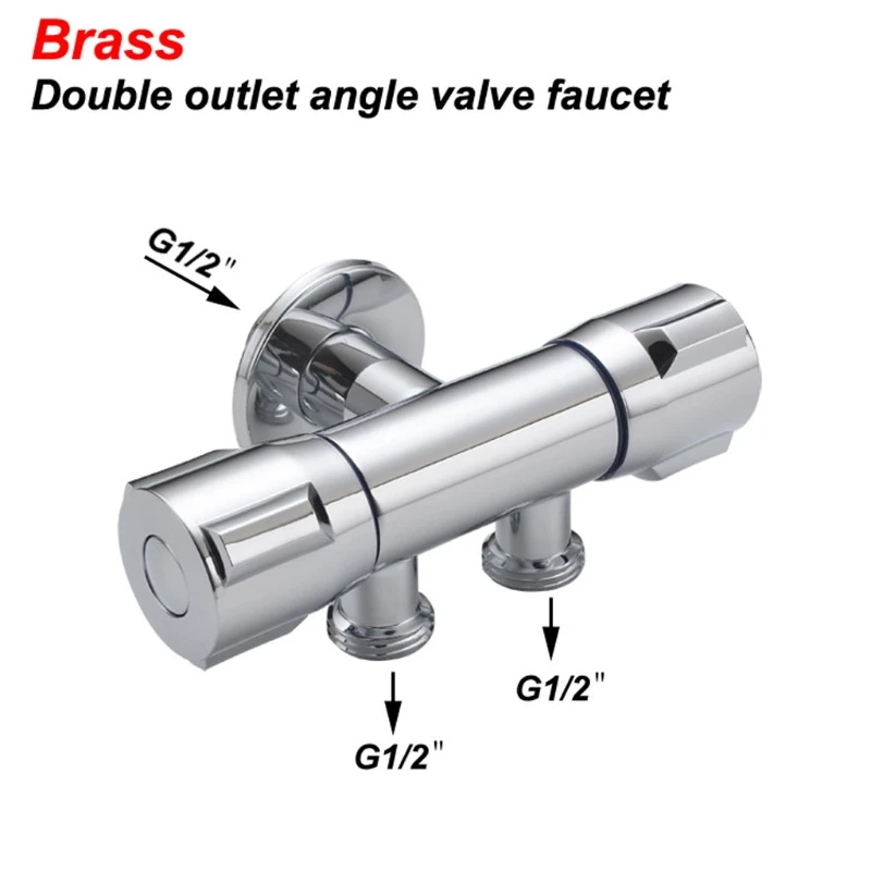 

Silvery Copper Double Switch Outlet Angle Valve Toilet Bidet Shower Faucet Bathroom Accessories Outlet Angle Valves G1/2 K0AA
