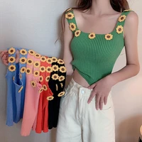 sexy tank top sweet flowers halter crop tops women summer camis camisole fashion casual tube top female sleeveless cropped vest