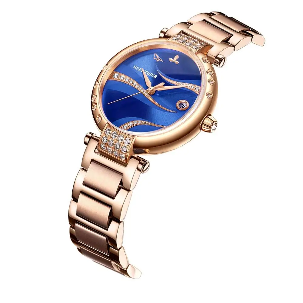 

2021 Reef Tiger/ RT Red Dial Rose Gold Luxury Fashion Diamond Women Watches Stainless Steel Bracelet Automatic RGA1589