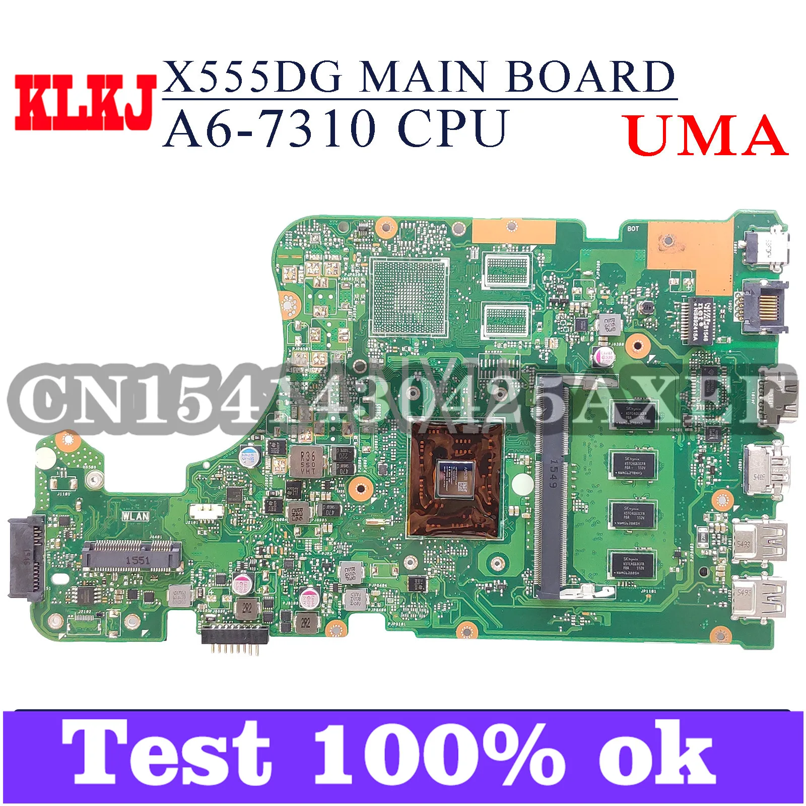 

KLKJ X555DG Laptop Motherboard For ASUS X555YA X555YI X555Y X555DA X555D Original Mainboard 4GB-RAM A6-7310 CPU UMA