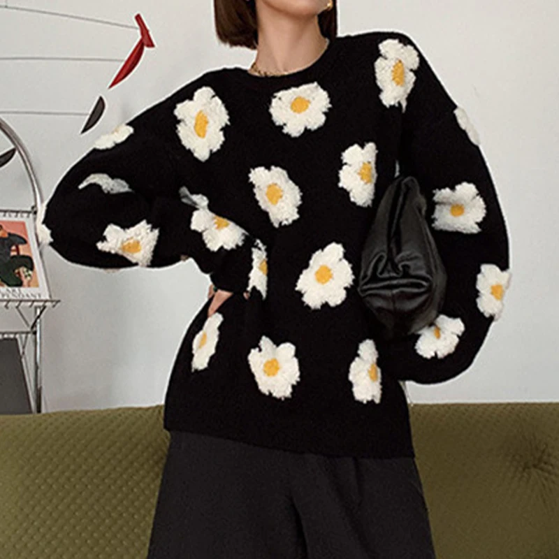 

Женский трикотажный свитер с круглым вырезом и длинными рукавами